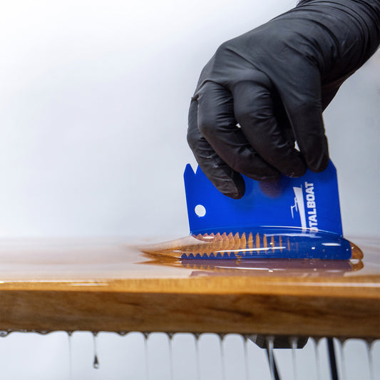 Clear Epoxy Bar Top & Table Top Project Kit epoxy spread on wood table