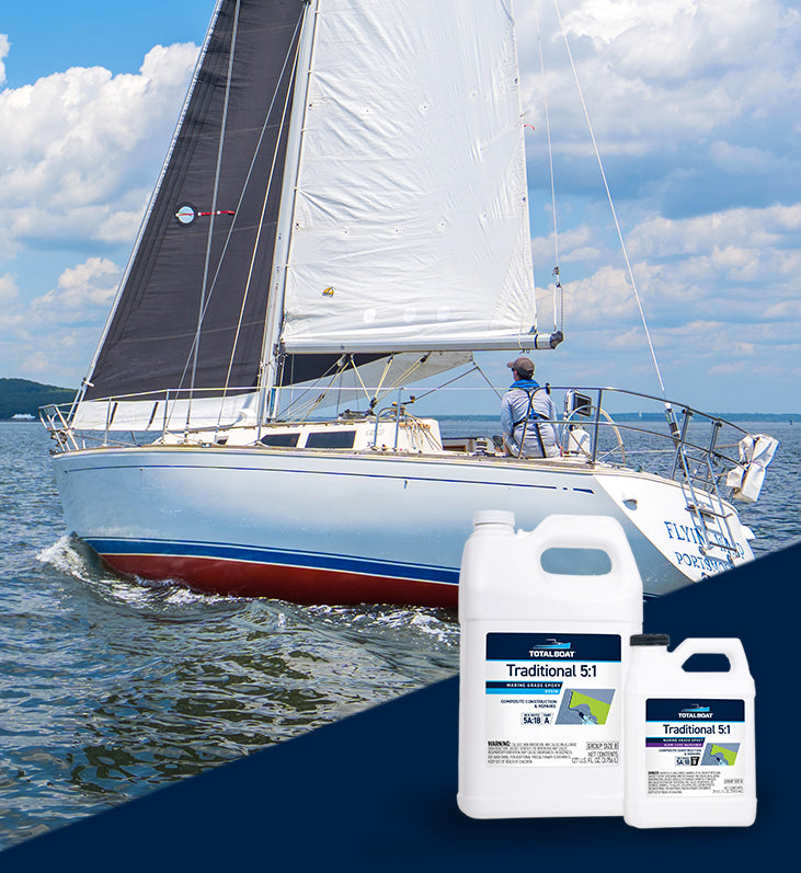 TotalBoat Traditional 5:1 Epoxy Resin with Sailboat on the Water in the Background