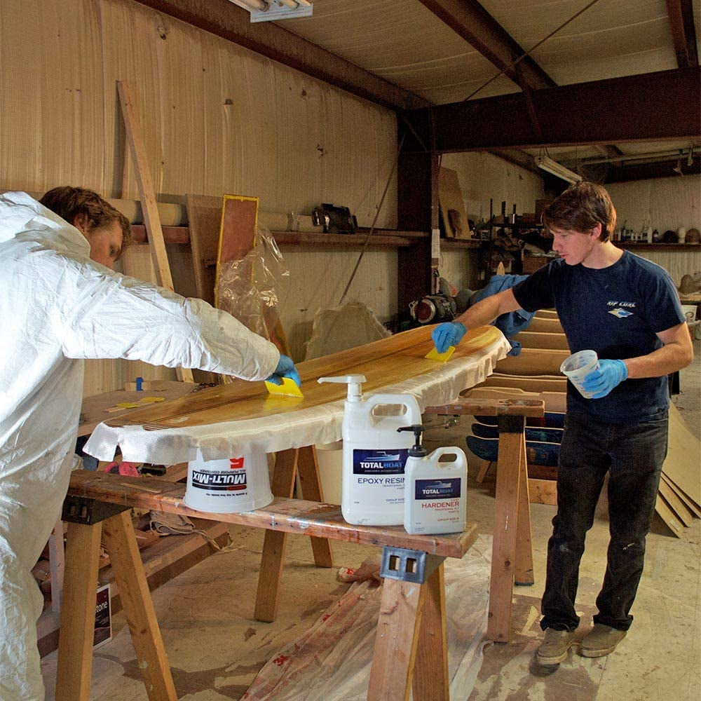 TotalBoat Traditional 5:1 Epoxy Resin Kit Resin being used with fiberglass