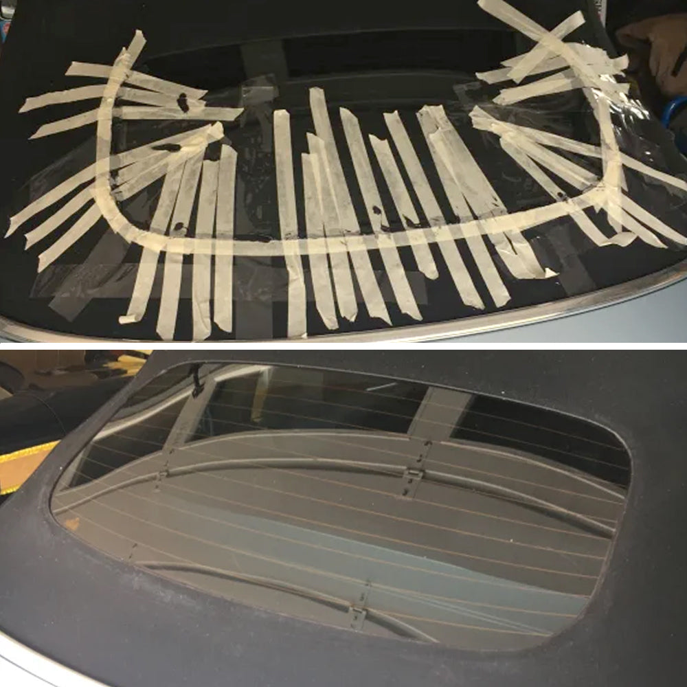 TotalBoat FlexEpox Flexible Epoxy Adhesive used to seal a car window