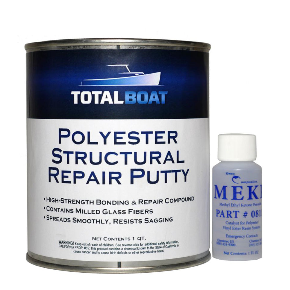 TotalBoat Polyester STRUCTURAL Repair Putty - Marine Grade Long Strand Fiber Fiberglass Reinforced Filler for Boat and Automotive Repair (Quart Kit)