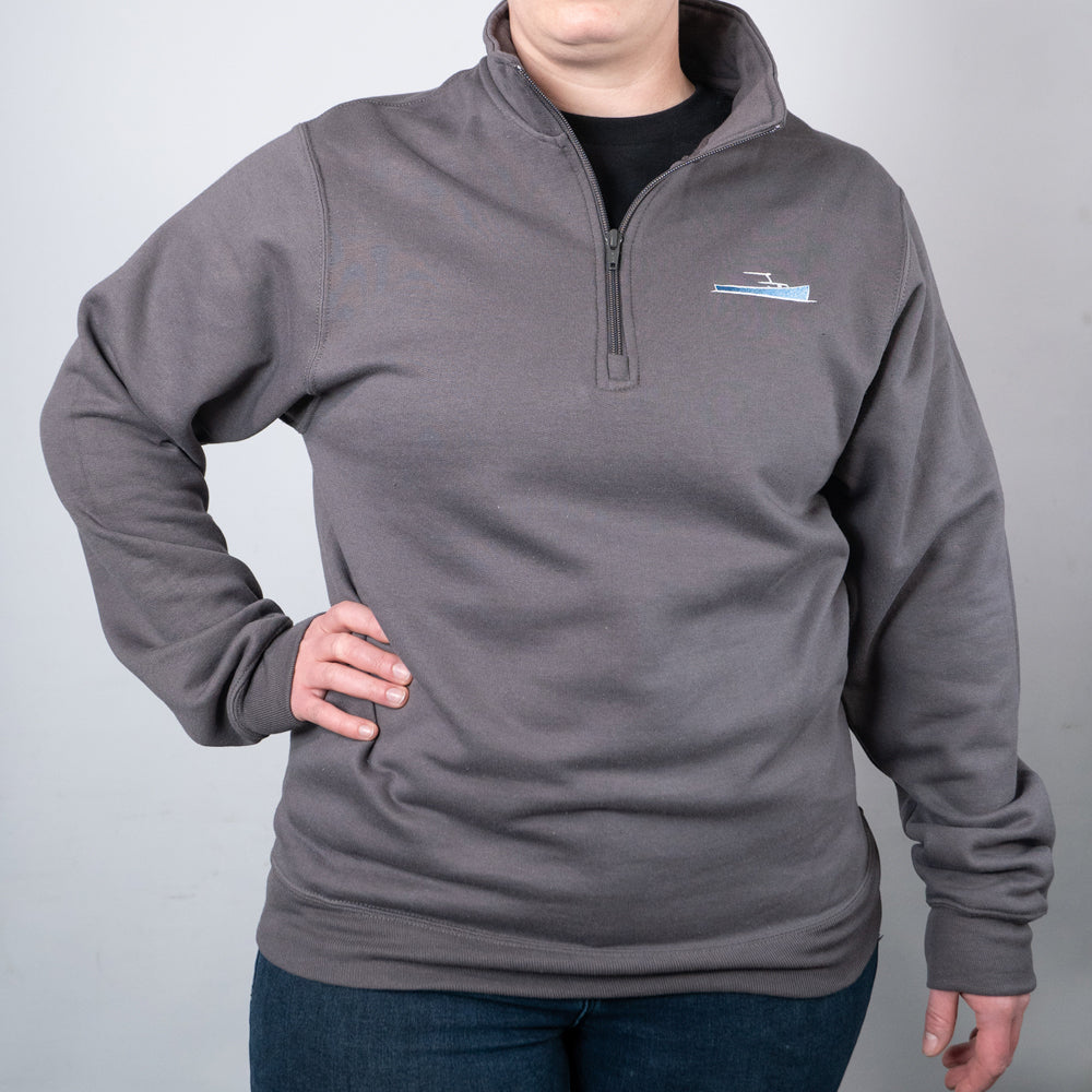 TotalBoat Quarter Zip Pullover Sweatshirt on a woman