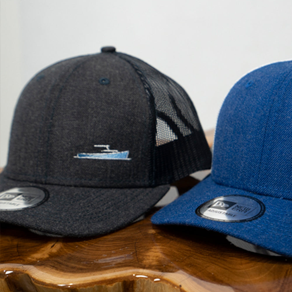 TotalBoat Snapback Trucker Caps Heather Navy/Navy with Small Logo