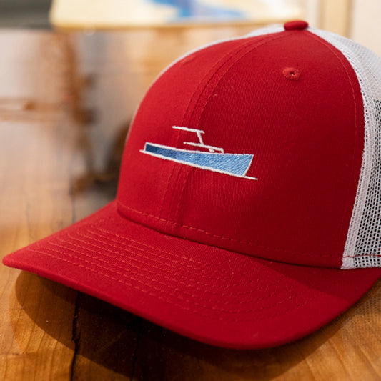 TotalBoat Snapback Trucker Cap Scarlet/White with Center Logo