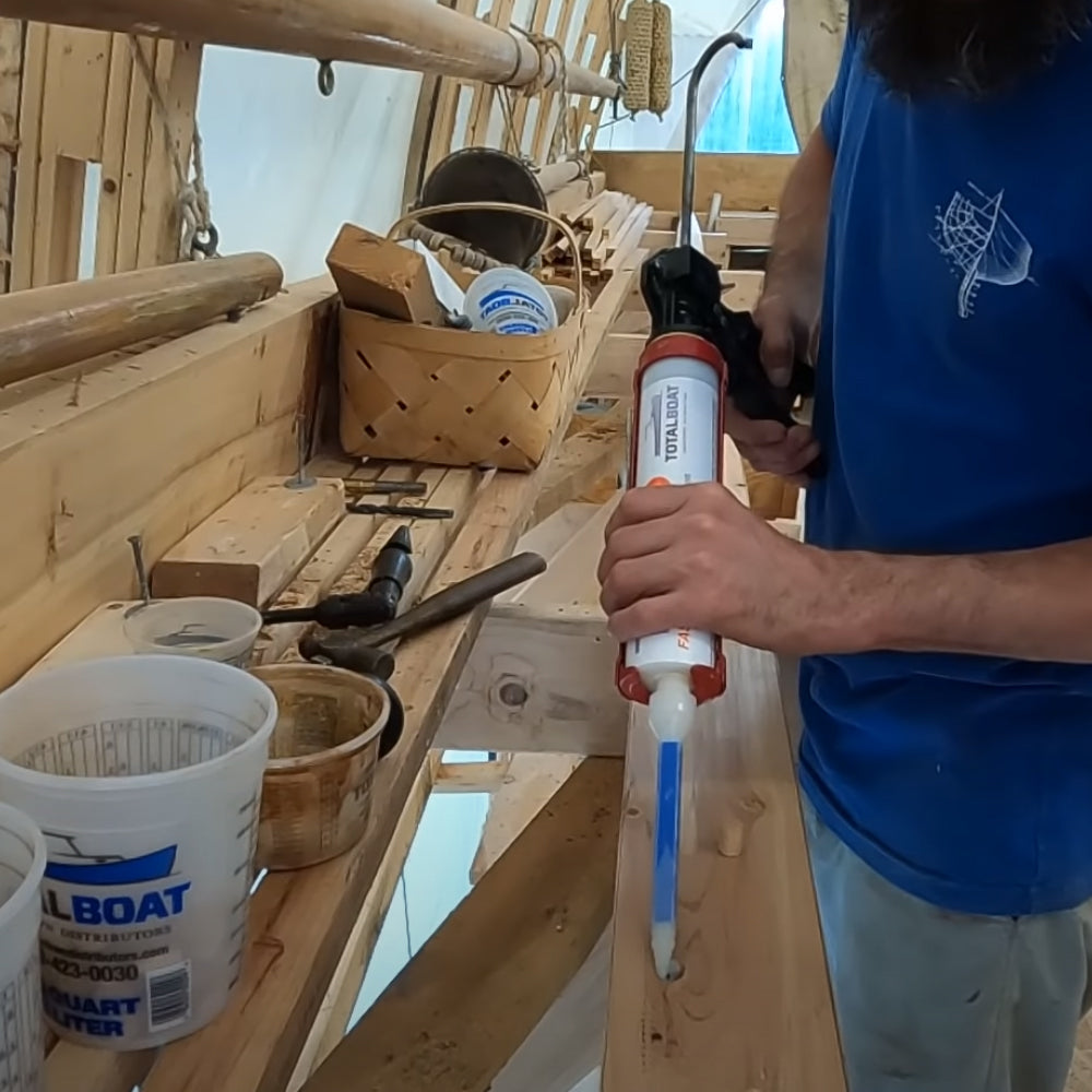 TotalBoat Thixo Fast Cure 2:1 Epoxy Adhesive used on a large boat build