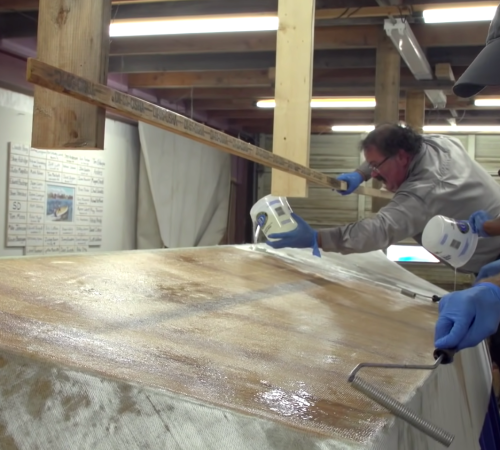 Fiberglassing Lou Sauzedde’s V-Bottom Skiff