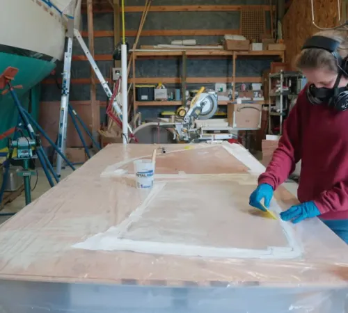 Fiberglassing the Cockpit with Sailing Magic Carpet