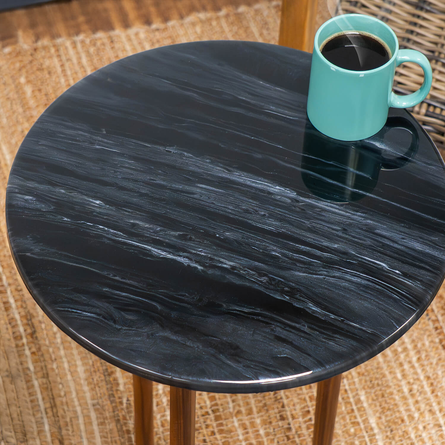 TotalBoat Epoxy Black Marble Effect Countertop Kit finished round table