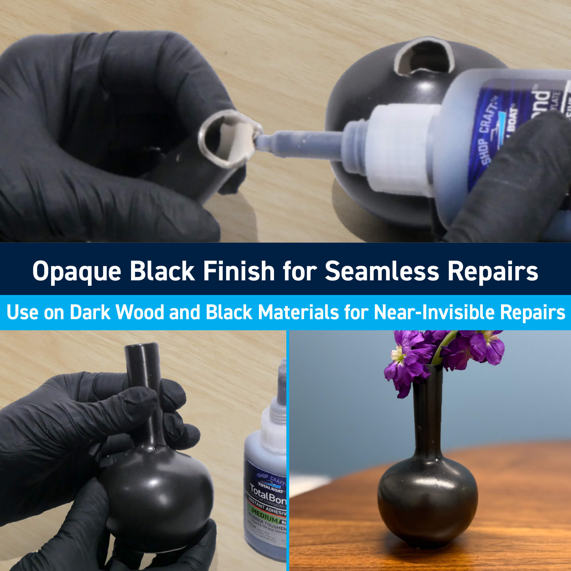 TotalBoat TotalBond Black CA Glue: Opaque Black Finish for Seamless Repairs