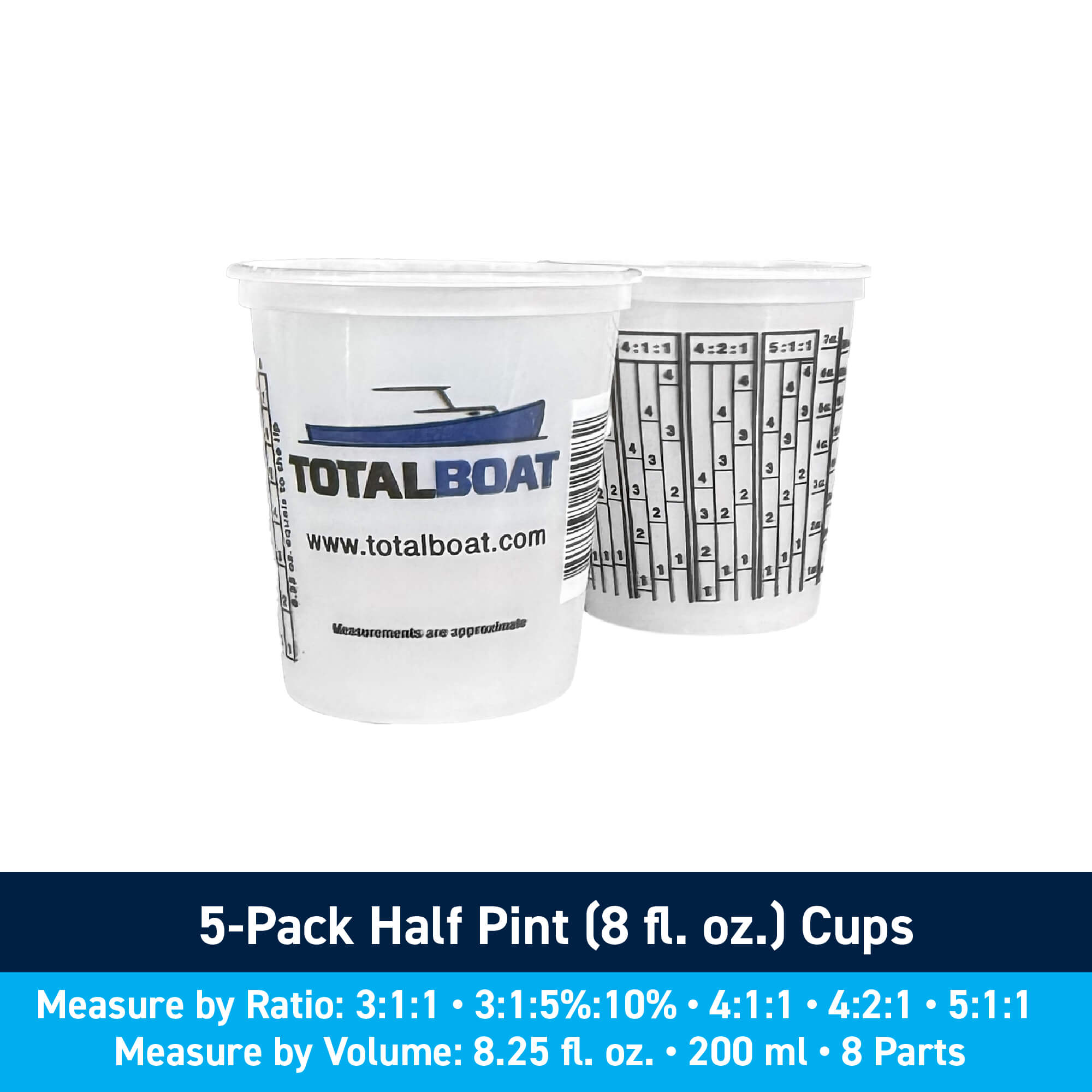 Plastic Paint Pails and Epoxy Mixing Cups: 5-Pack Half Pint (8 fl. oz.) Cups