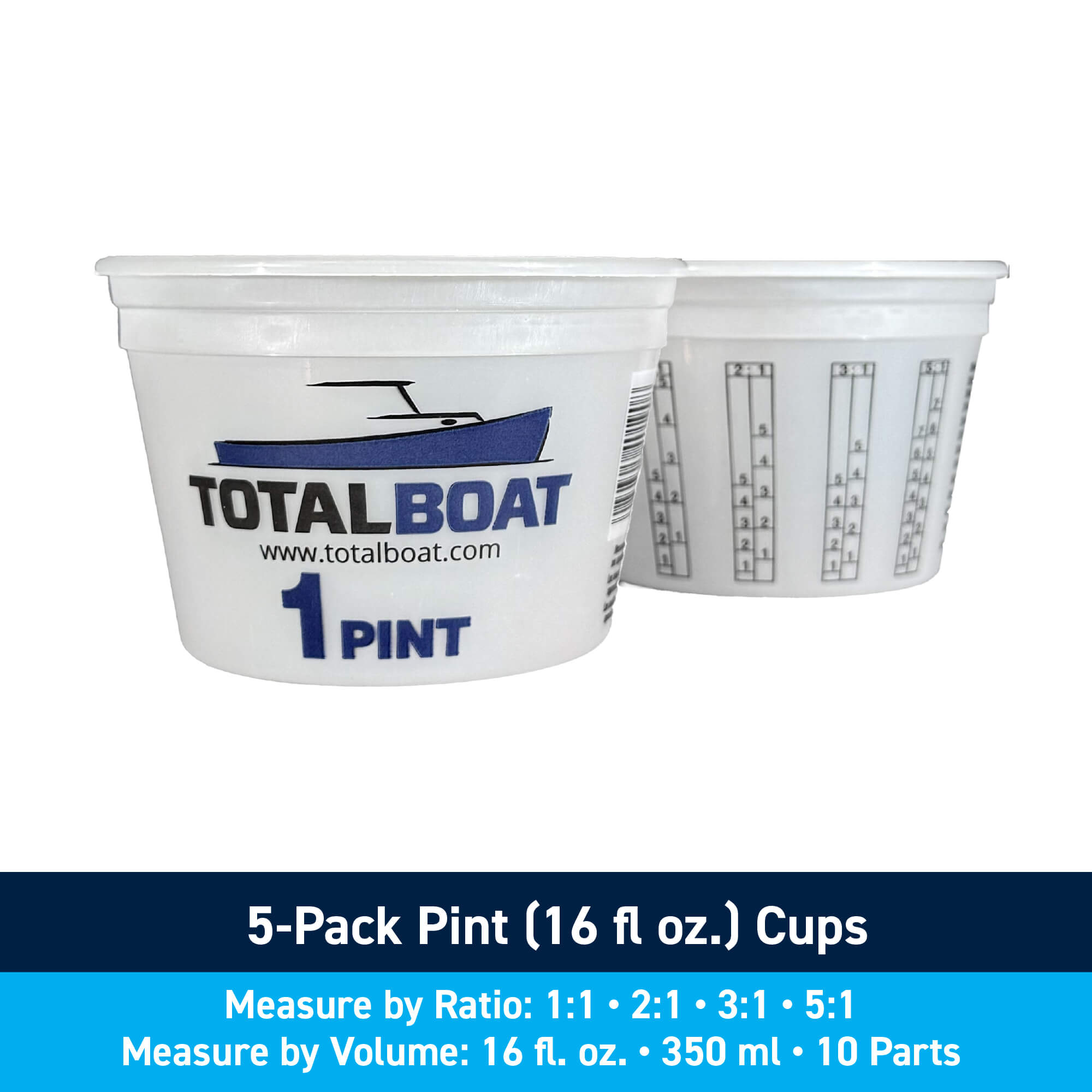 Plastic Paint Pails and Epoxy Mixing Cups: 5-Pack Pint (16 fl oz.) Cups