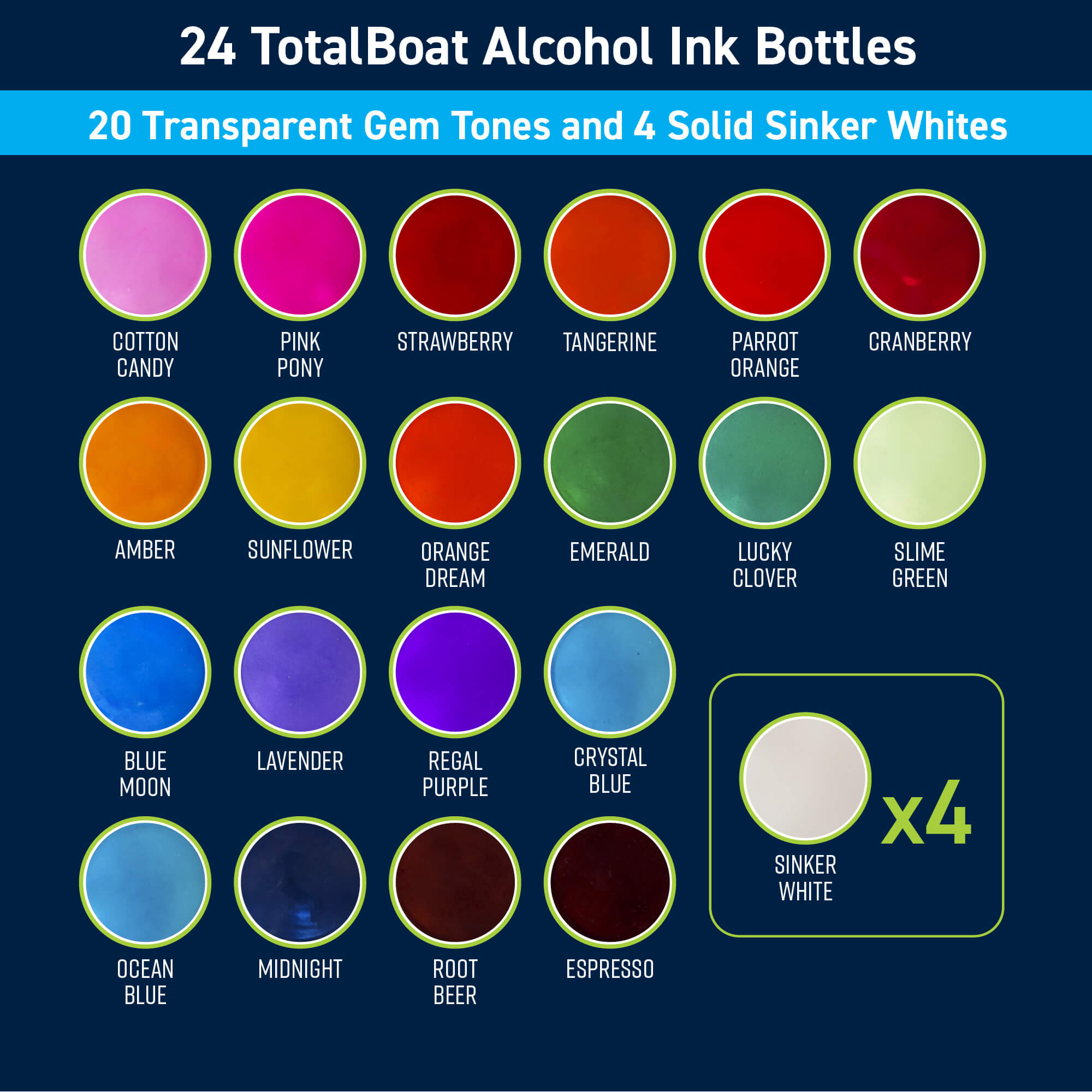 TotalBoat Epoxy Pigments Project Kit: 24 TotalBoat Alcohol Ink Bottles
