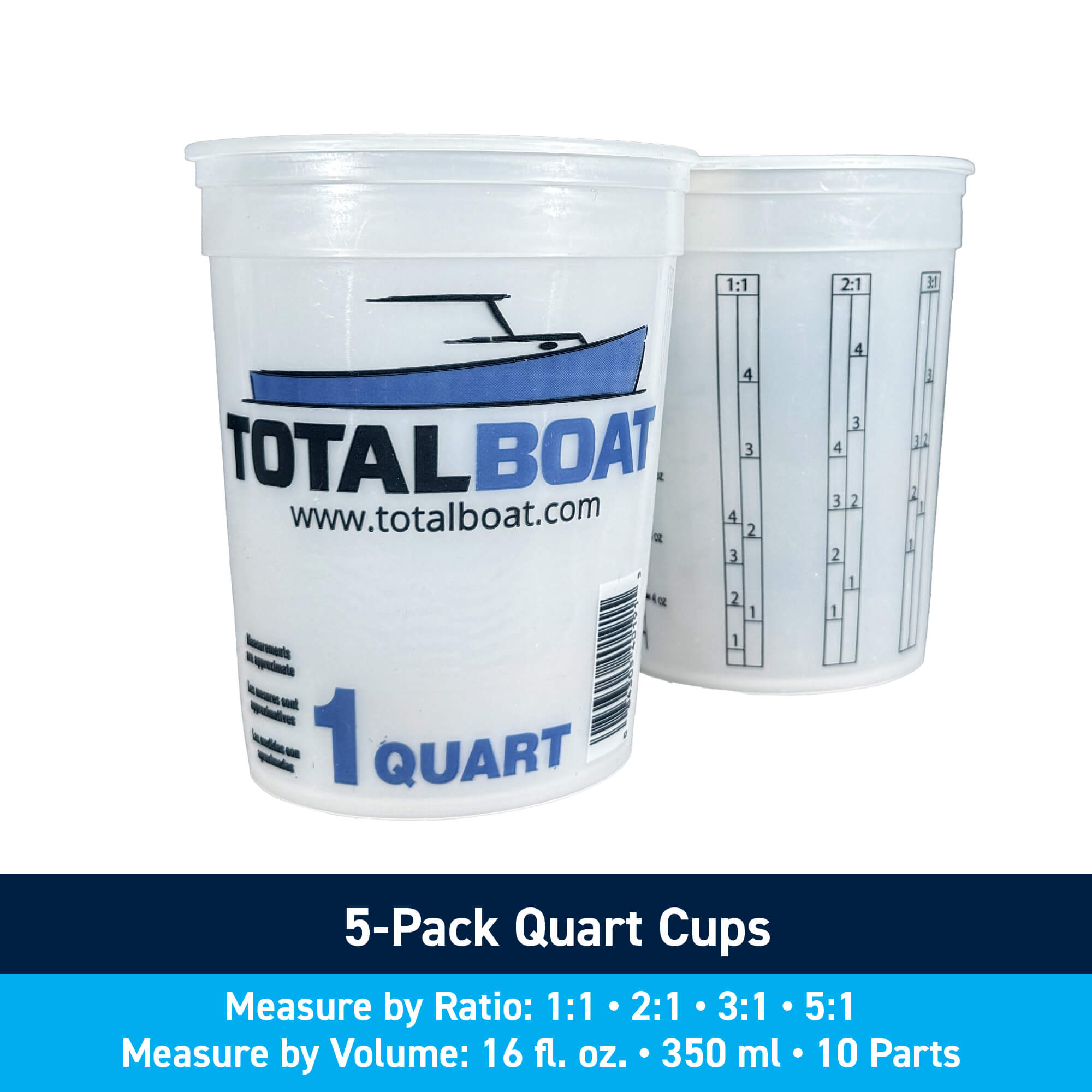 Plastic Paint Pails and Epoxy Mixing Cups: 5-Pack Quart Cups