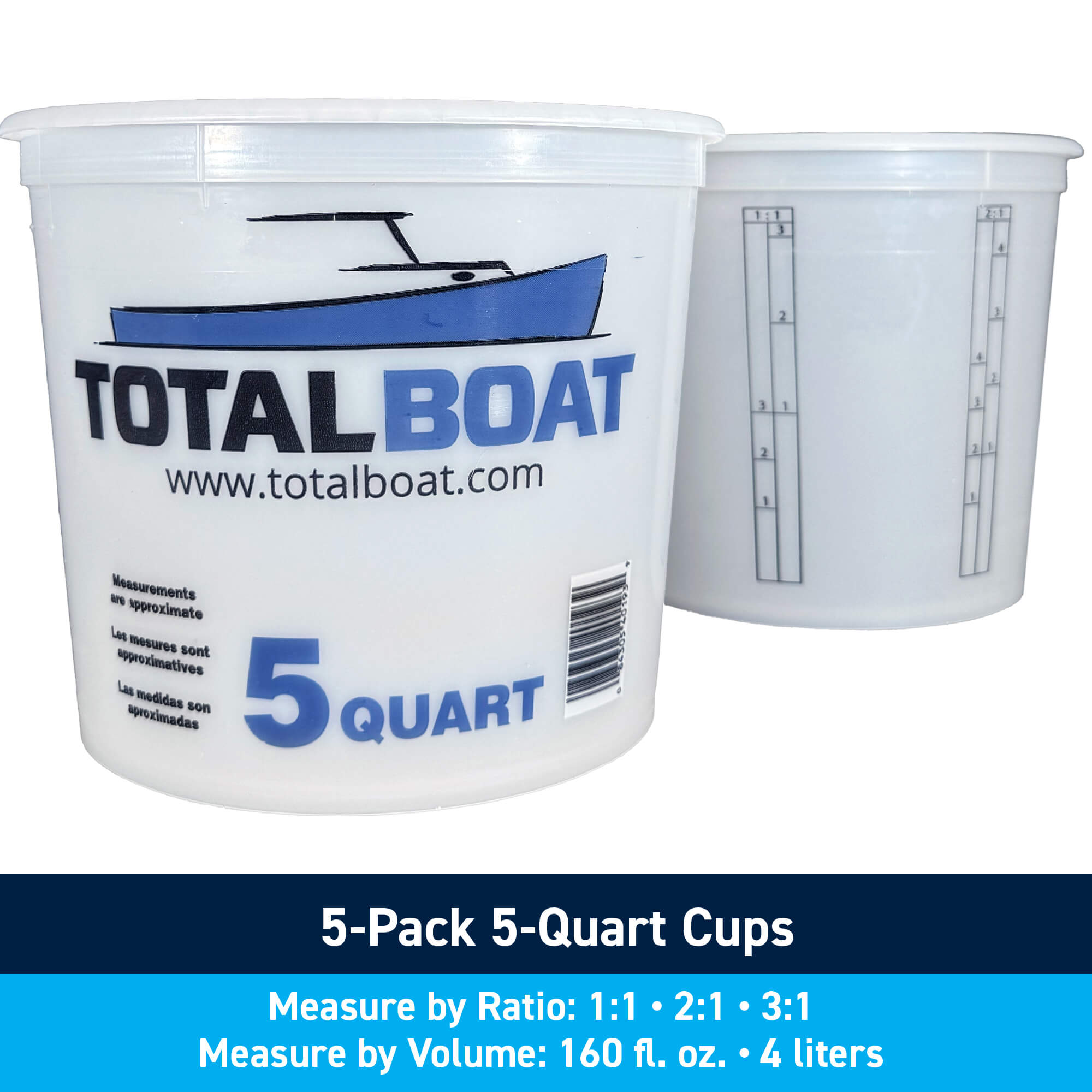 Plastic Paint Pails and Epoxy Mixing Cups: 5-Pack 5-Quart Cups