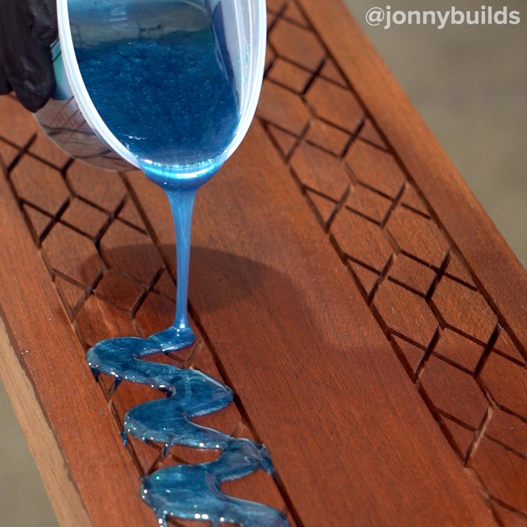 TotalBoat Clear High Performance Epoxy Kit finished tinted epoxy inlay pour into wood, @jonnybuilds