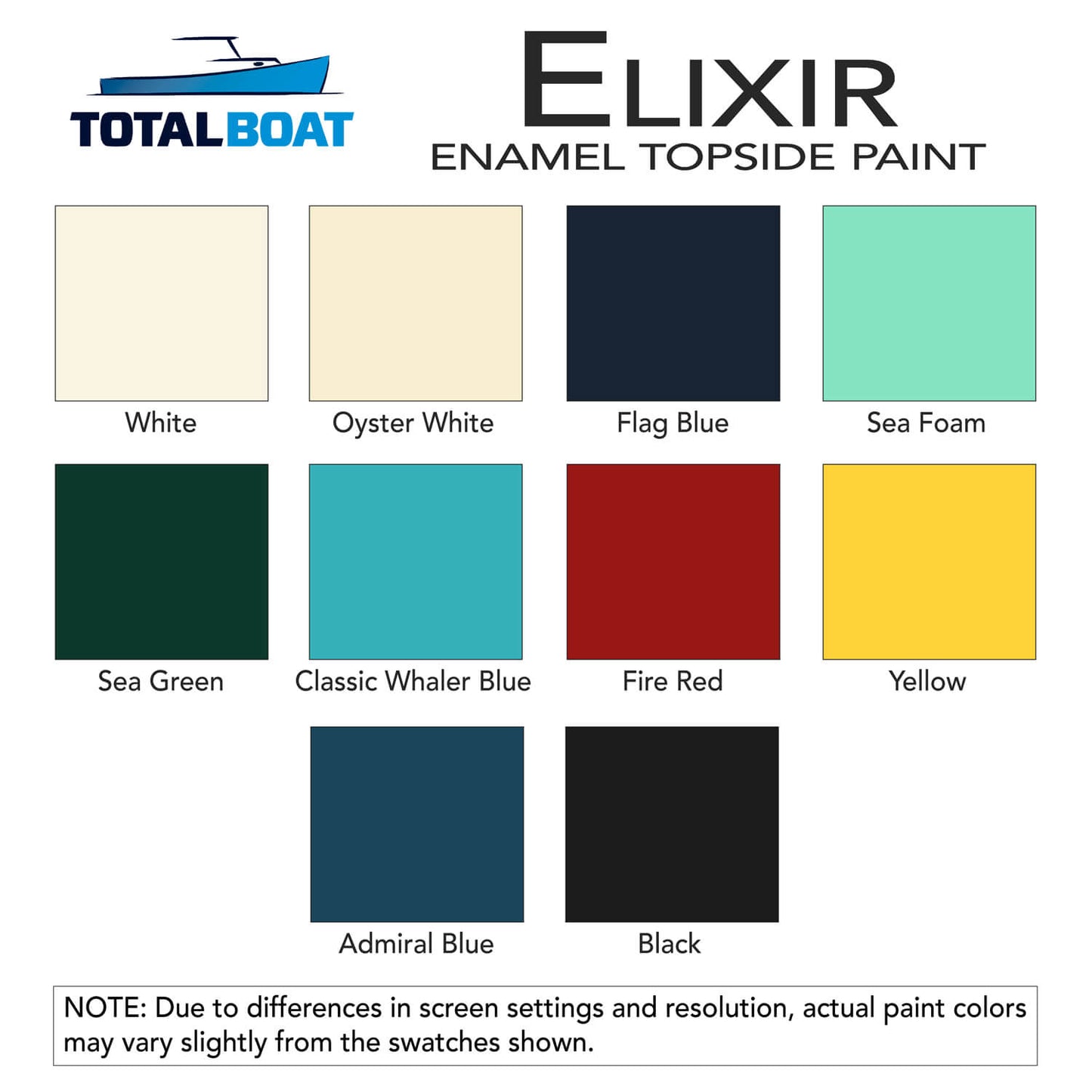 TotalBoat Elixir Enamel Topside Paint Color Chart