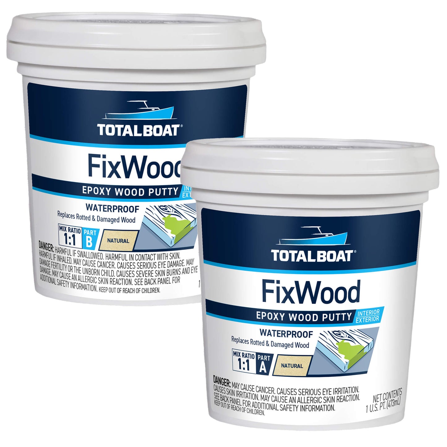TotalBoat FixWood Wood Repair Epoxy Putty 2 Pint Kit