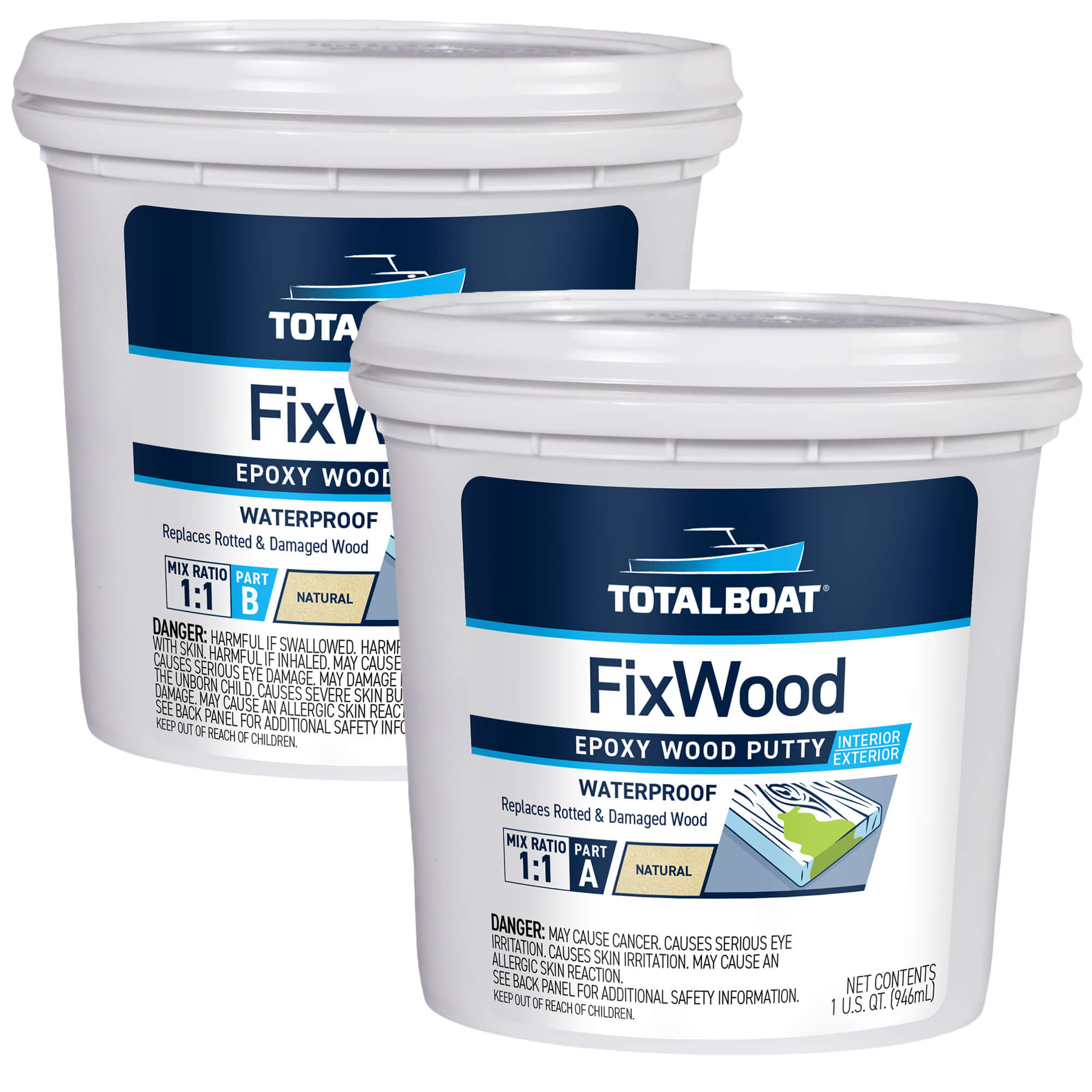 TotalBoat FixWood Wood Repair Epoxy Putty 2 Quart Kit