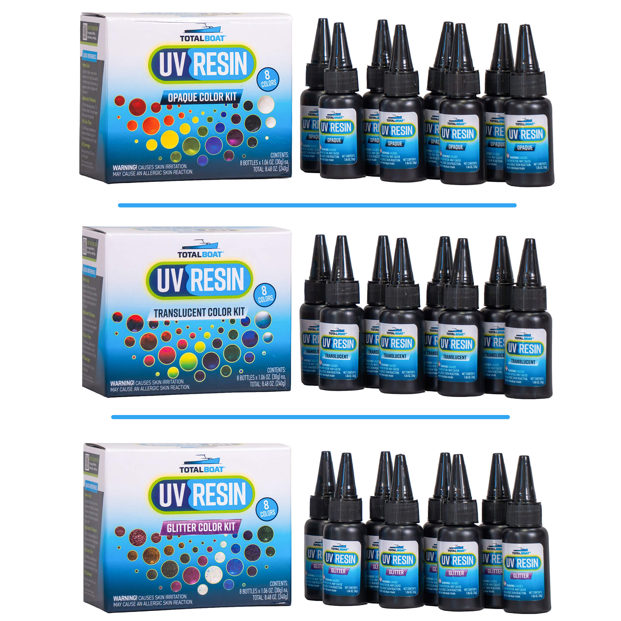 TotalBoat UV Resin Color Kits: Available in Glitter, Translucent and Opaque