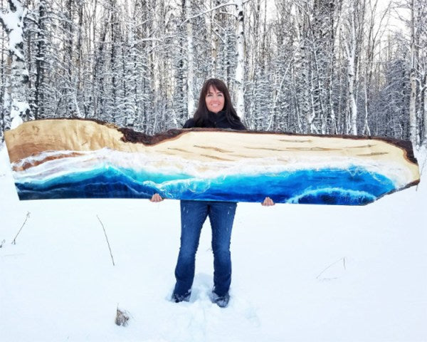 MakerPoxy Crystal Clear Artist’s Resin by Jess Crow - Jess Crow holding her beautiful ocean waves creation