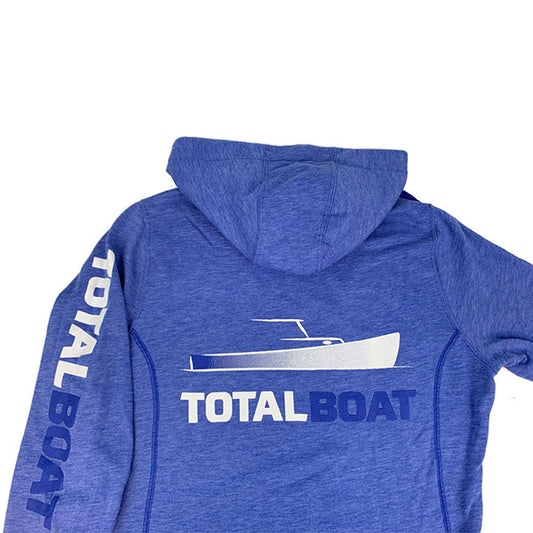 TotalBoat Hooded Logo Sleeve Wicking Fleece Sweatshirt back detail