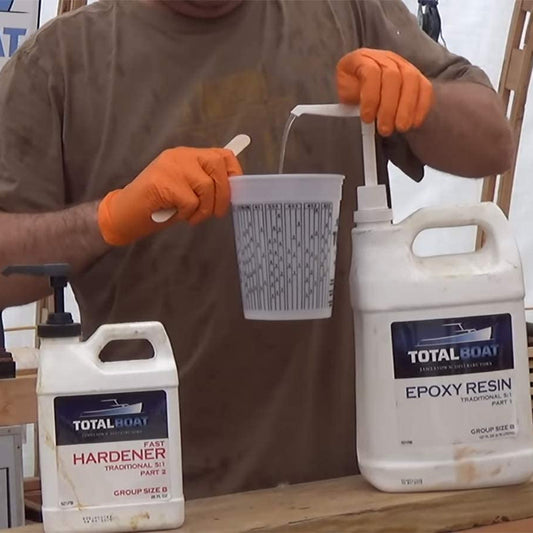 TotalBoat Traditional 5:1 Epoxy Resin Kit Resin being dispersed via pump