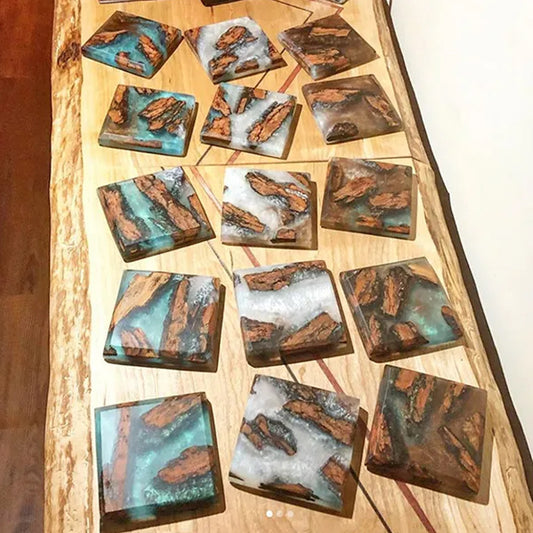 Wood Epoxy Resin Coasters Set, Drink Coasters