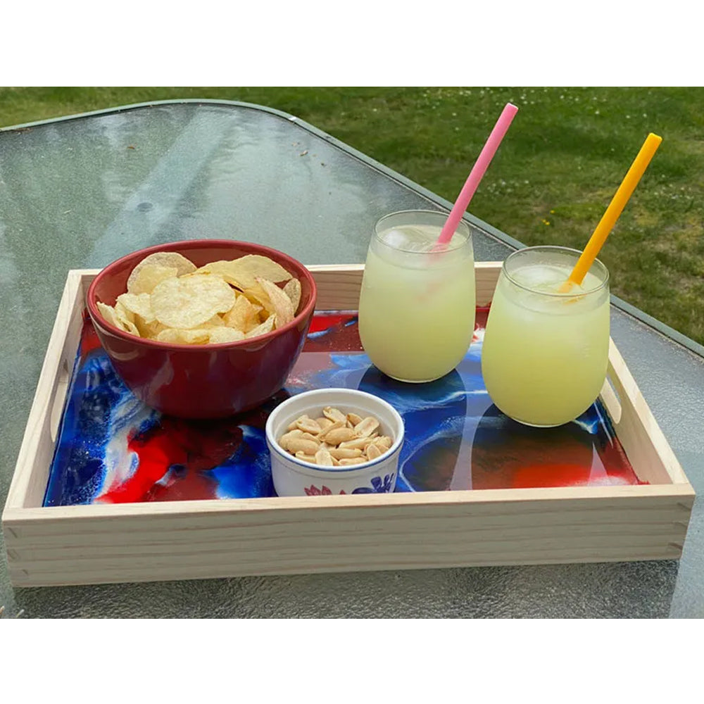 TotalBoat Epoxy Patriotic Serving Tray Mini Kit completed with snacks and drinks