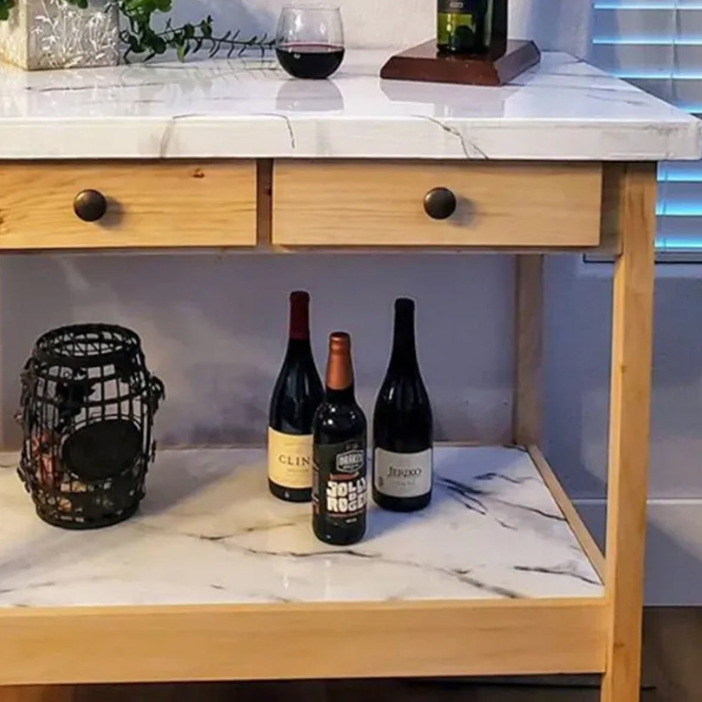 Epoxy White Marble Effect Countertop Kit finished cart with wine