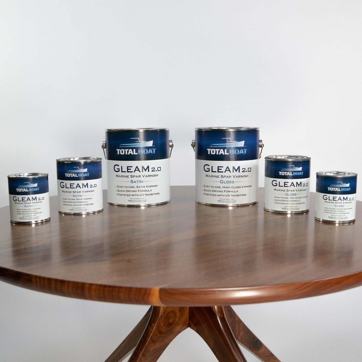 TotalBoat Gleam 2.0 Marine Spar Varnish types and sizes