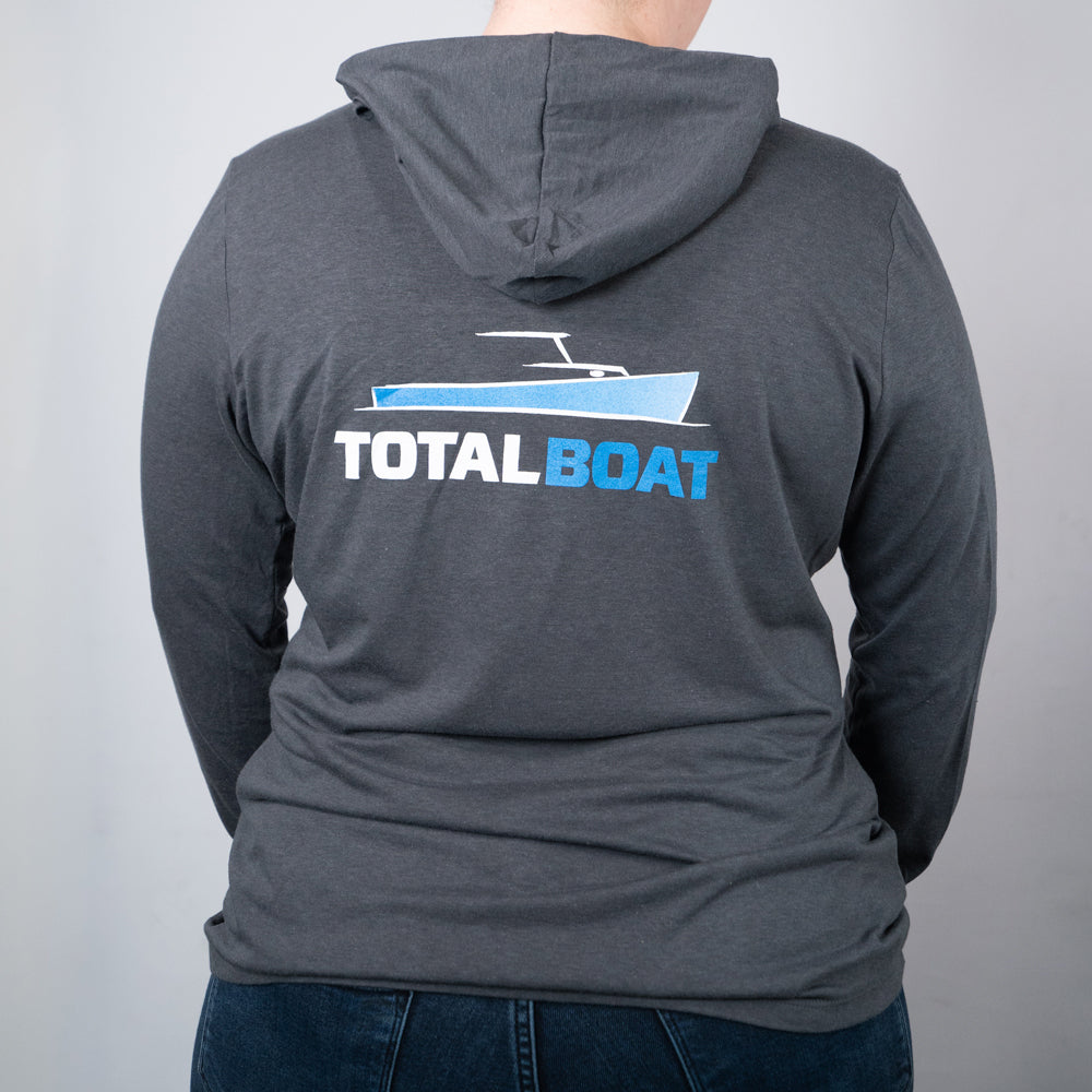 TotalBoat Women’s Long Sleeve T-Shirt Hoodie Charcoal back