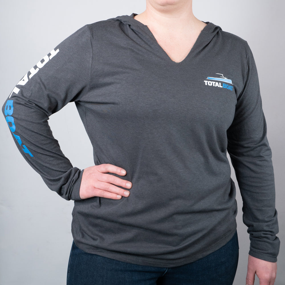 Women's Long Sleeve T-Shirt Hoodie – TotalBoat Charcoal / Women's Medium