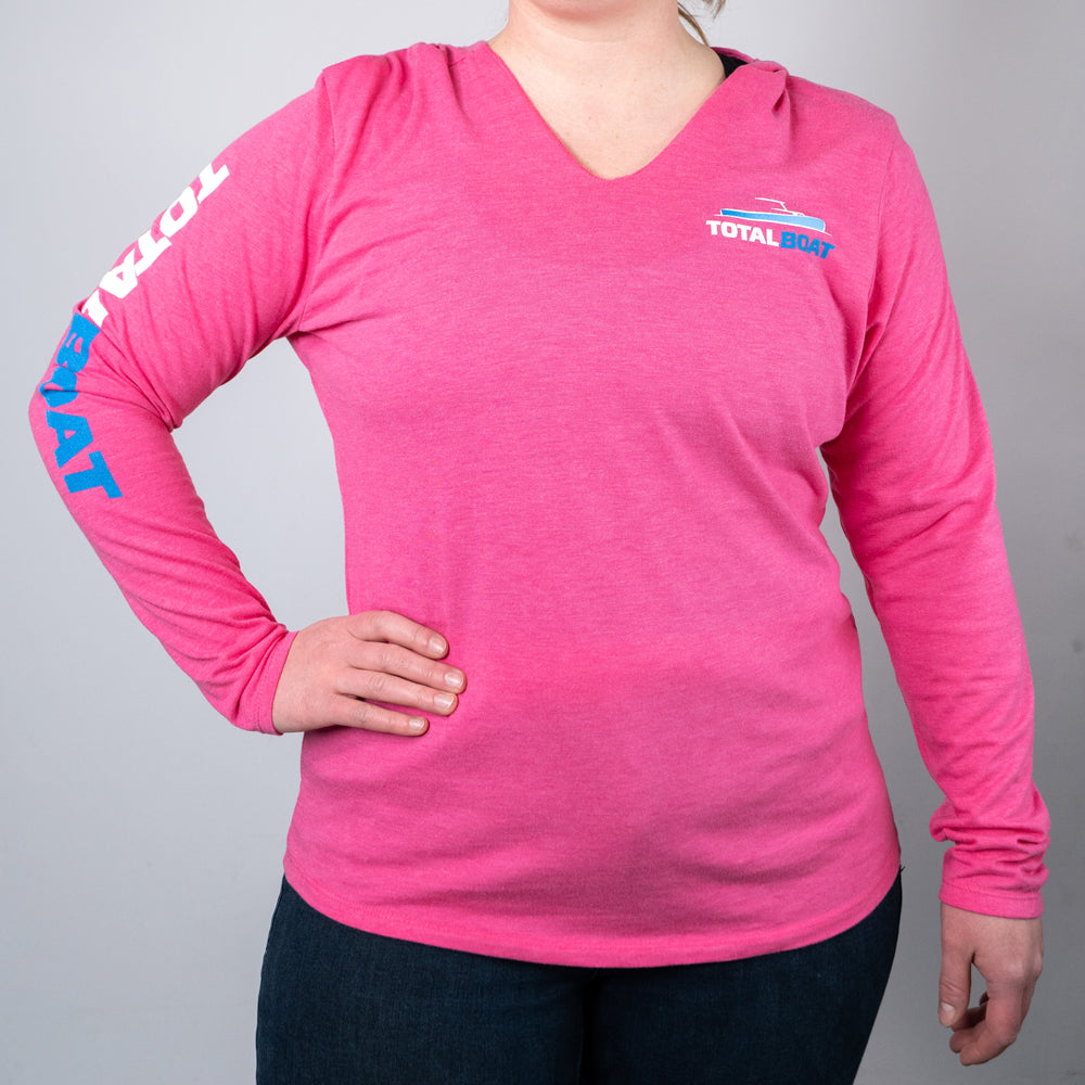 TotalBoat Women’s Long Sleeve T-Shirt Hoodie Fuchsia Frost front