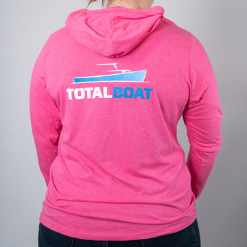 TotalBoat Women’s Long Sleeve T-Shirt Hoodie Fuchsia Frost back