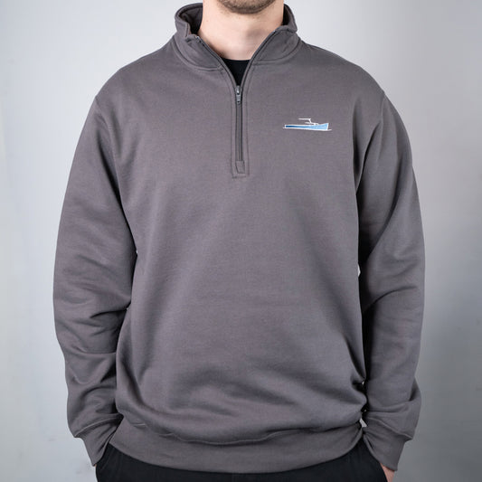 TotalBoat Quarter Zip Pullover Sweatshirt on a man