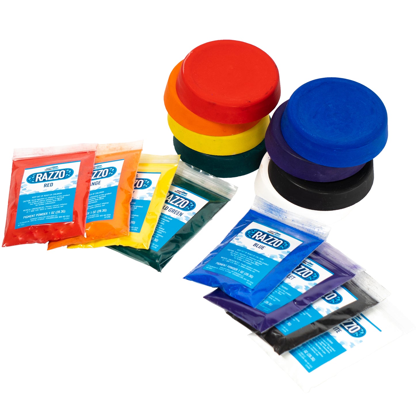 TotalBoat Razzo Pigment Kit eight colors and disc examples