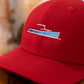 TotalBoat Snapback Trucker Cap Scarlet/White with Center Logo close up