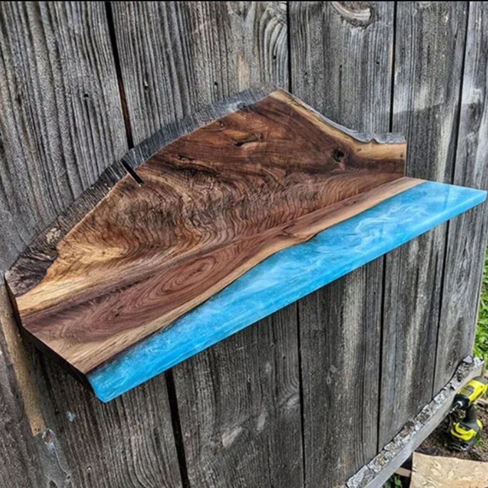 ThickSet Deep Pour Epoxy Resin on a live edge shelf