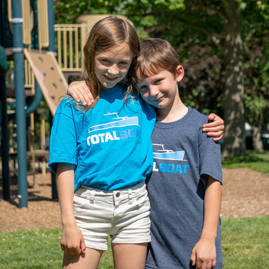 TotalBoat Youth Cotton Blend T-Shirts Available in Sapphire and Heather Navy